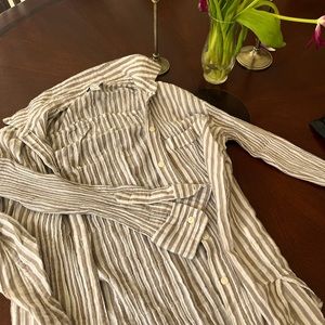 Old Navy Beige and White Striped Button Up